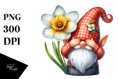 Cute Gnome with Narcissus PNG Product Image 1