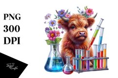 Colorful Baby Highland Cow with Beaker PNG Product Image 1