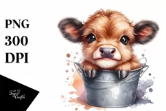 Watercolor Highland Cow Bucket Sticker | Sublimation | Product Image 1