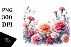 Abstract Watercolor Frame with Carnation | Clipart Product Image 1