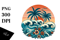 Retro Tropical Tree Waves Clipart Product Image 1