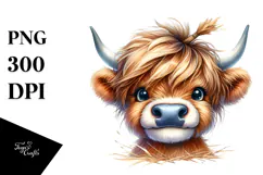 Highland Cow with Hay Straw, PNG Product Image 1