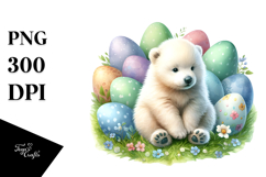 Digital Watercolor with Baby Polar Bear, Easter Eggs PNG Product Image 1