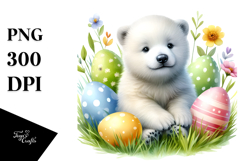 Baby Polar Bear Among Easter Eggs, PNG Product Image 1