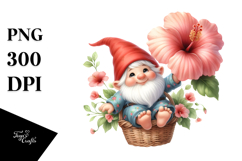 Floating Gnome with Hibiscus in Basket PNG Product Image 1