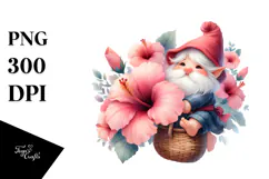 Cute Gnome with Hibiscus Basket PNG Product Image 1