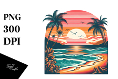 Retro Tropical Beach Sunset Clipart Product Image 1