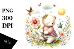Baby Bear on a Spring Flower, PNG Product Image 1