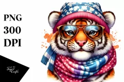 a Vibrant Cute Tiger Smiling with Scarf and Sunglasses | Product Image 3