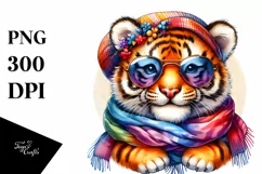a Vibrant Cute Tiger Smiling with Scarf and Sunglasses | Product Image 1