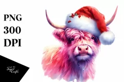 Pink Highland Cow, Watercolor PNG Product Image 1