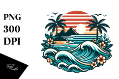 Vintage Tropical Island Waves Clipart, 20 oz Tumbler Product Image 1