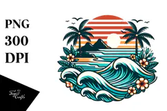 Vintage Tropical Island Waves Clipart, 20 oz Tumbler Product Image 1