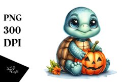 Baby Turtle with Halloween Pumpkin, PNG Product Image 3