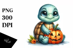 Baby Turtle with Halloween Pumpkin, PNG Product Image 3