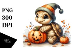 Baby Turtle with Halloween Pumpkin, PNG Product Image 1