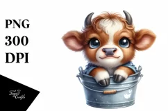Watercolor Highland Cow Bucket Sticker | Sublimation | Product Image 1