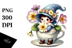 Cute Baby Gnome with Primrose Floral Frame PNG Product Image 1