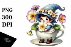 Cute Baby Gnome with Primrose Floral Frame PNG Product Image 1