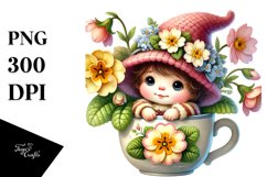 Cute Baby Gnome with Primrose Floral Frame PNG Product Image 1