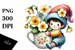 Cute Baby Gnome with Primrose Floral Frame PNG Product Image 1