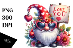Valentine's Gnome with Heart Sunglasses, High-Res PNG Product Image 1