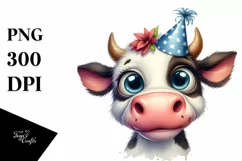 Expressive Confused Cow with Party Hat Caricature Clipart Product Image 1