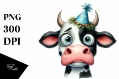 Expressive Confused Cow with Party Hat Caricature Clipart Product Image 3