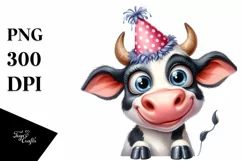 Expressive Confused Cow with Party Hat Caricature Clipart Product Image 3