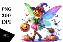 Fairy with Pumpkin in Style PNG Product Image 1