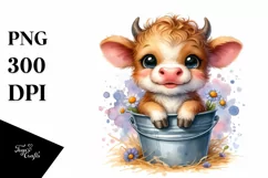 Watercolor Highland Cow Bucket Sticker | Sublimation | Product Image 3