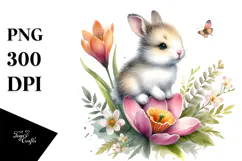 Baby Bunny on a Spring Flower, PNG Product Image 1
