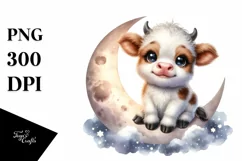 Watercolor Highland Cow Moon Sticker | Sublimation | Clipart Product Image 1