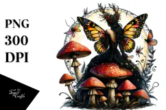 Gothic Fairy on a Mushroom, PNG Product Image 1