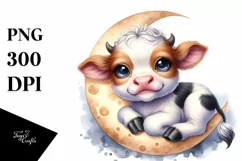 Watercolor Highland Cow Moon Sticker | Sublimation | Clipart Product Image 3