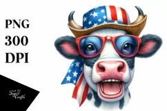 Cow Portrait Sun Hat USA Flag Colors Product Image 1