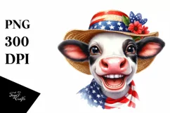 Cow Portrait Sun Hat USA Flag Colors Product Image 1