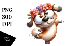 Playful Dog with Flower Crown, PNG Product Image 1