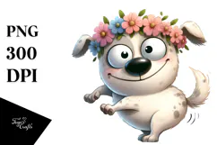 Playful Dog with Flower Crown, High-Res PNG Product Image 1