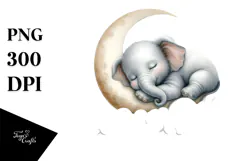 Whimsical Baby Elephant on Moon, High-Res PNG Product Image 1