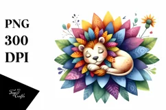 Colorful Wimsical Sleeping Lion Watercolor Clipart Product Image 1