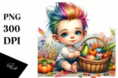 Baby with Basket of Vegetables | Sublimation | Clipart Product Image 1