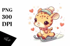 Cute Winter Giraffe Sleigh Hearts PNG Product Image 1