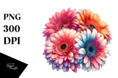 Colorful Vintage Gerbera Watercolor PNG Product Image 1
