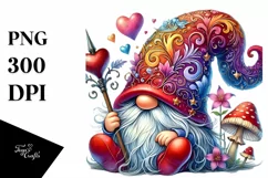 Detailed Valentines Gnome with Hat, PNG Product Image 1