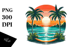 Retro Tropical Beach Sunset, Clipart PNG Product Image 1