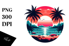 Retro Tropical Beach Sunset, Clipart PNG Product Image 1