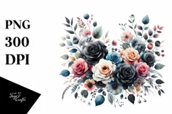 Colorful Floral Frame with Black Roses PNG Product Image 1