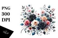 Colorful Floral Frame with Black Roses PNG Product Image 1