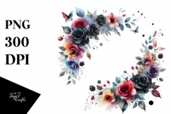 Colorful Floral Frame with Black Roses PNG Product Image 1